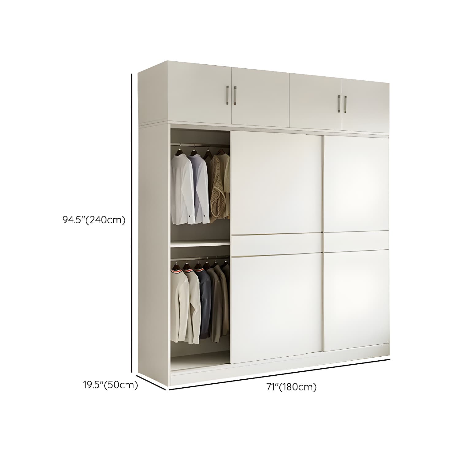 Modern White Wood Wardrobe Armoire with Sliding Doors, Shelves, and Soft Close Drawers thumbnail 23