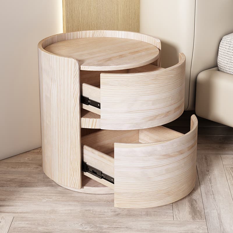 Scandinavian Round Nightstand with 2 Drawers and Synthetic Leather Countertop thumbnail 12