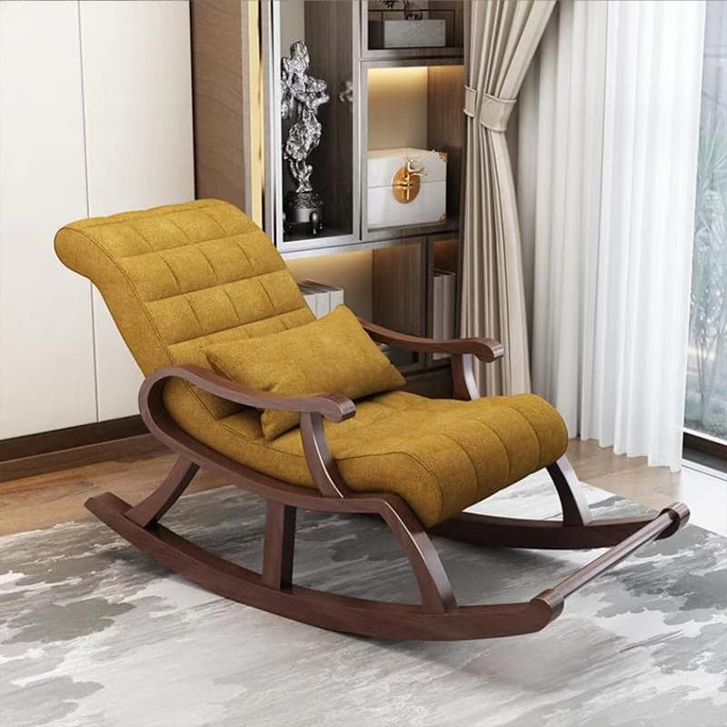 Stylish Modern Upholstered Rocking Chair with Brown Wood Legs and Track Arms thumbnail 2