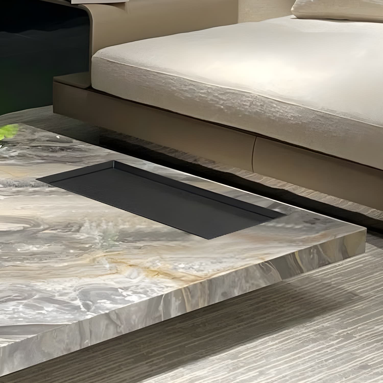 No Distressing Coffee Table Pedestal Faux Marble Square Cocktail Table thumbnail 7
