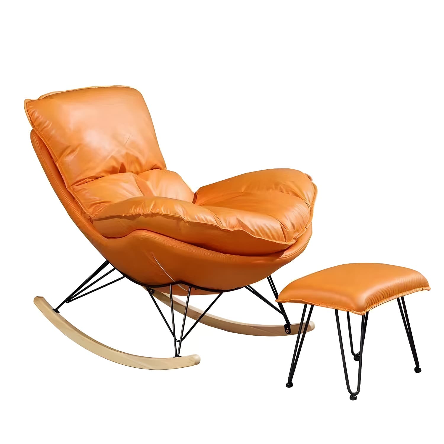 Simple Faux Leather Rocker Chair Plain Rocking Chair with Removable Cushions thumbnail 11