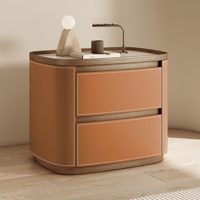 Modern Simple Style Nightstand With Drawer Storage Featuring 2 Drawers and Stone Countertop thumbnail 9