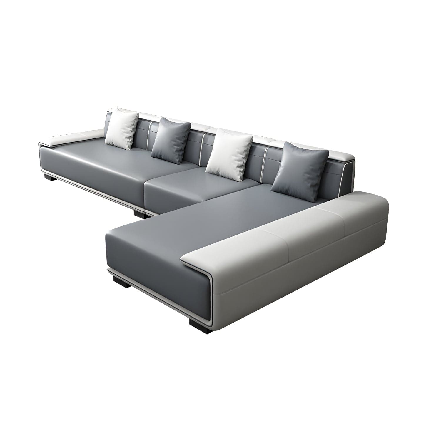 Faux Leather Sofa & Chaise with Pillows Modern U Sofa in Gray - 29.53" H thumbnail 17