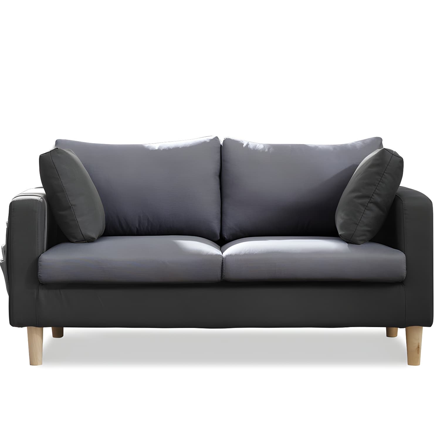 Contemporary Square Arm Couch Faux Leather Loveseat with Pillows thumbnail 6