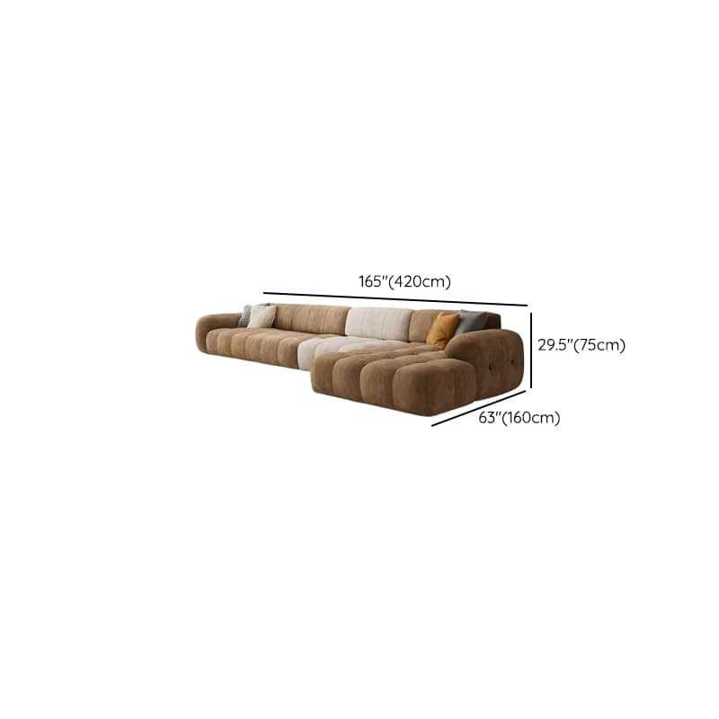 Channel Back L-Shape/Straight Right Hand Facing/Horizontal Sofa Recliner/Sofa Couch in Brown/Beige with Concealed Support & Pine Wood Frame for Living Room thumbnail 28