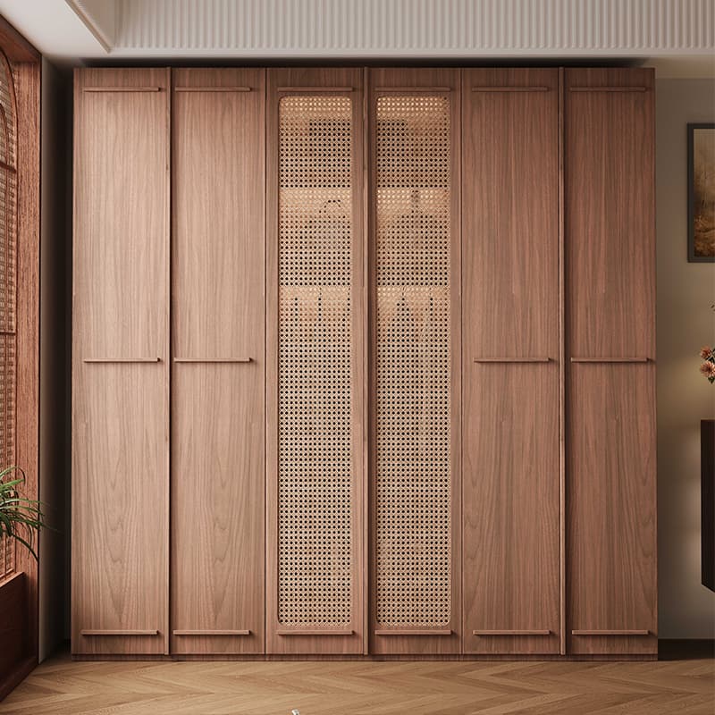 Simplistic Wood Color Timber Wardrobe Closet with Soft Close Door, Interior Shelves, and Hanging Rod thumbnail 3