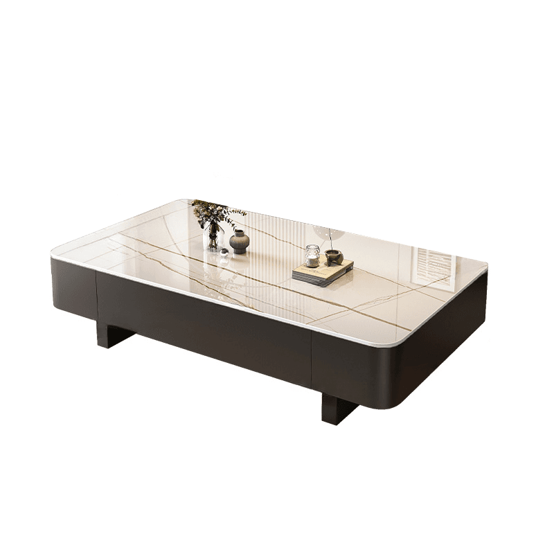 Rectangular Side Table with Twin Support Base, Rawhide Upholstery, and 2 Drawers thumbnail 2