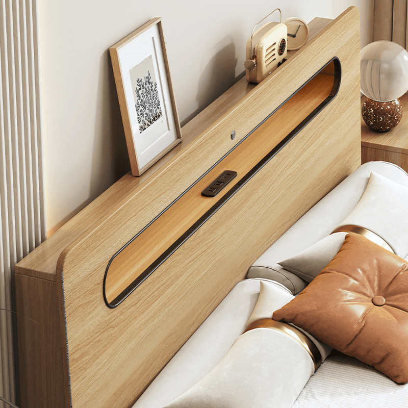 Simplistic Panel Headboard with No Distressing, Shelves, and Illumination Light for Queen/Full/Twin XL Bed in Rectangular Shape, Standard Height thumbnail 6