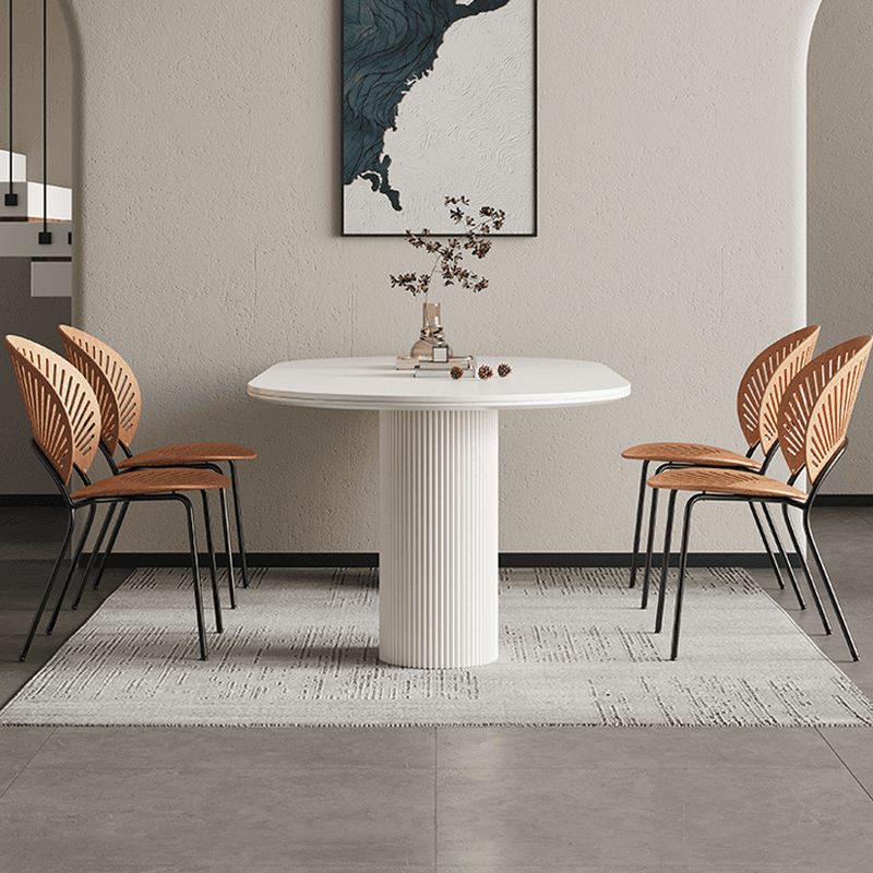 Modern Simple Style Stone Dining Table Set with Twin Support Base and Fixed Table in Chalk thumbnail 2