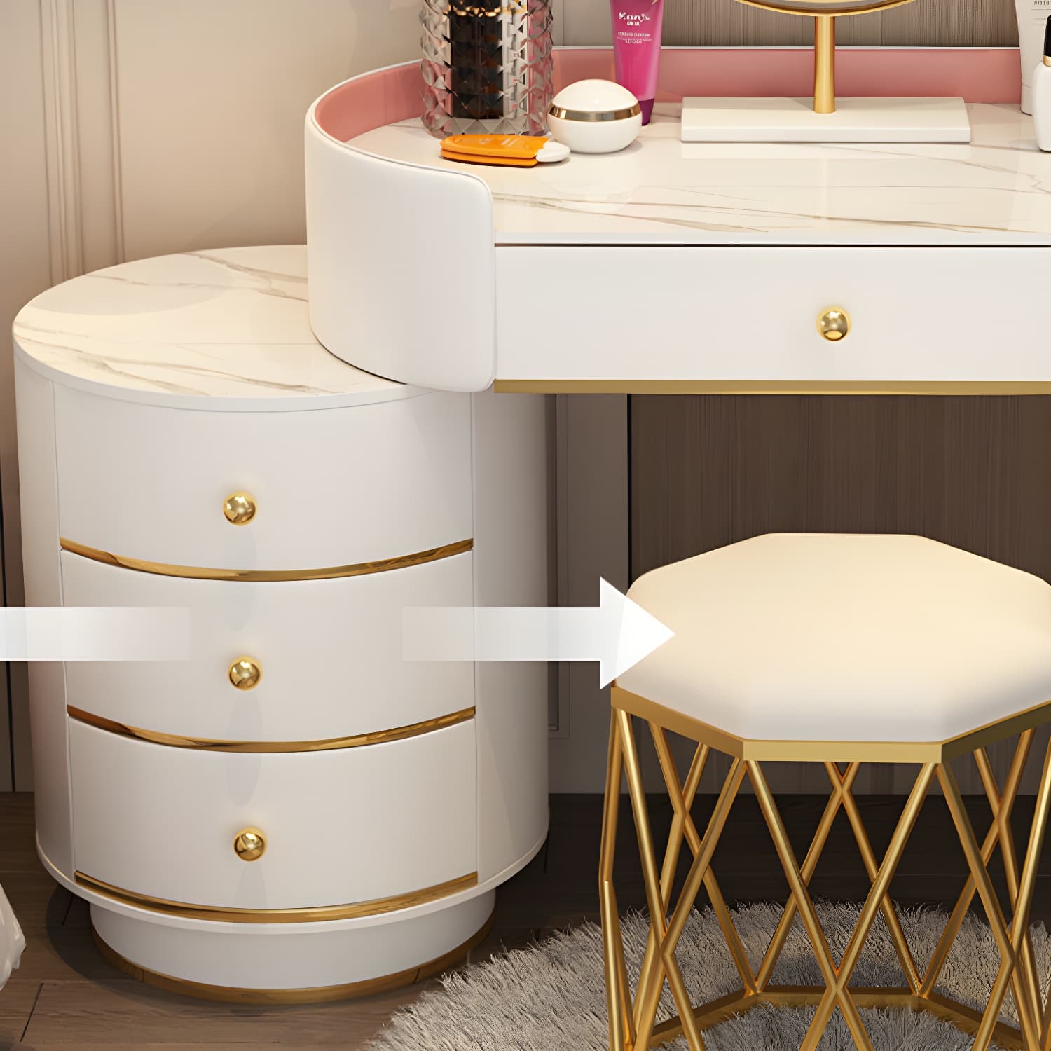 Modern Bedroom Metallic Lighted Mirror With Drawer Makeup Vanity Set thumbnail 11