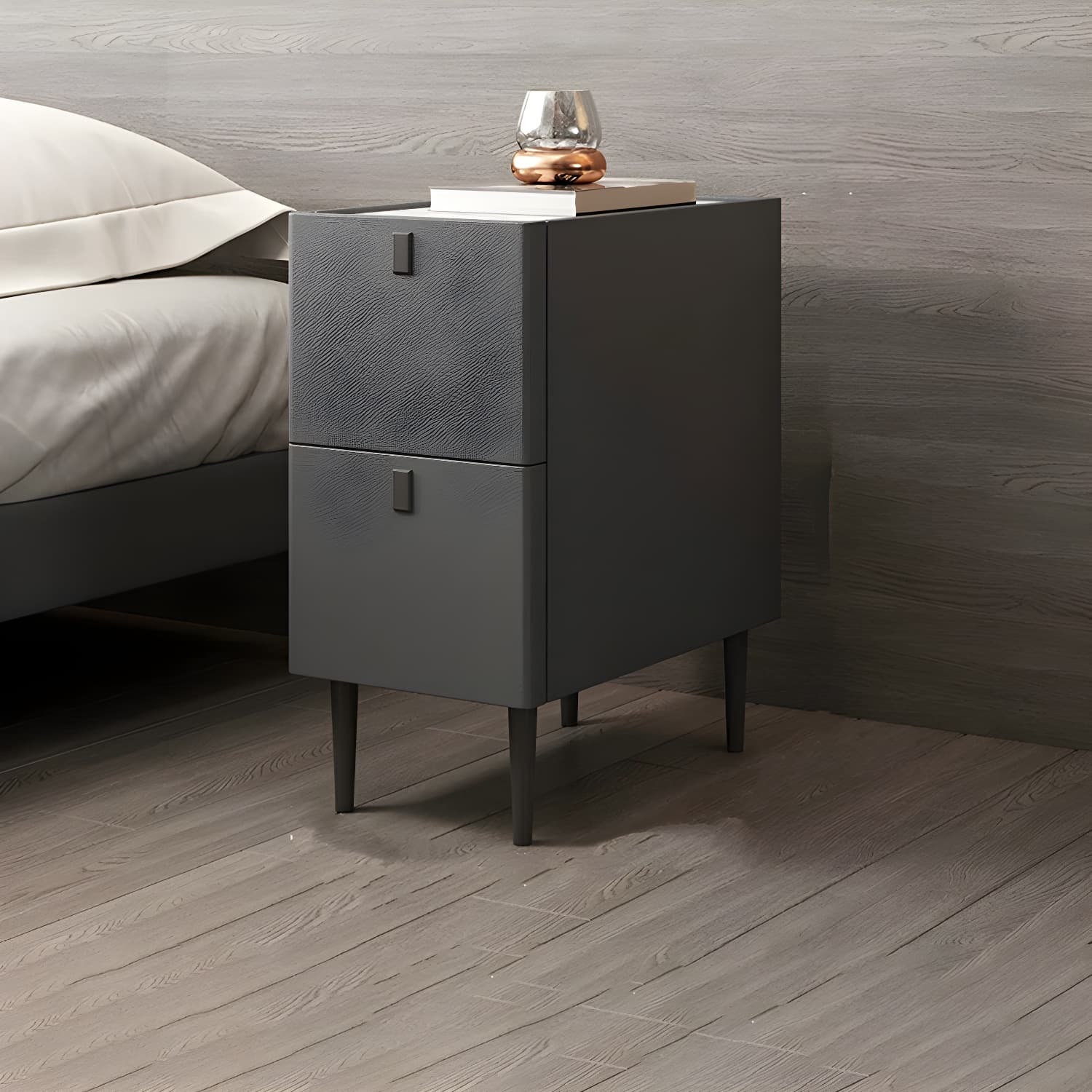 Modern Style Leather Polychromatic Choice of Black Cabinet Leg Nightstand thumbnail 7