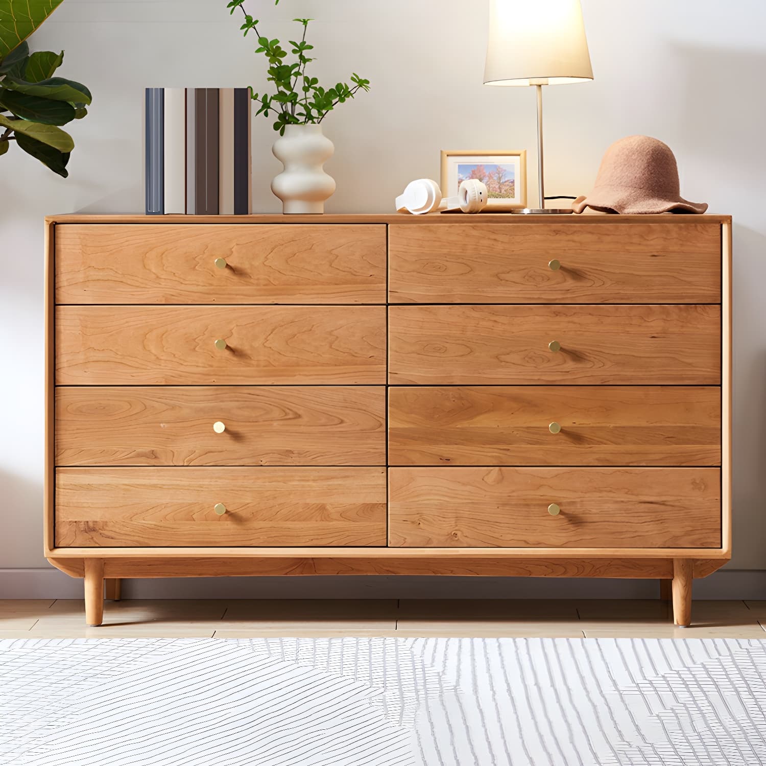 Modern Brown Wood Dresser with Drawers and Gold Metal Handles thumbnail 4