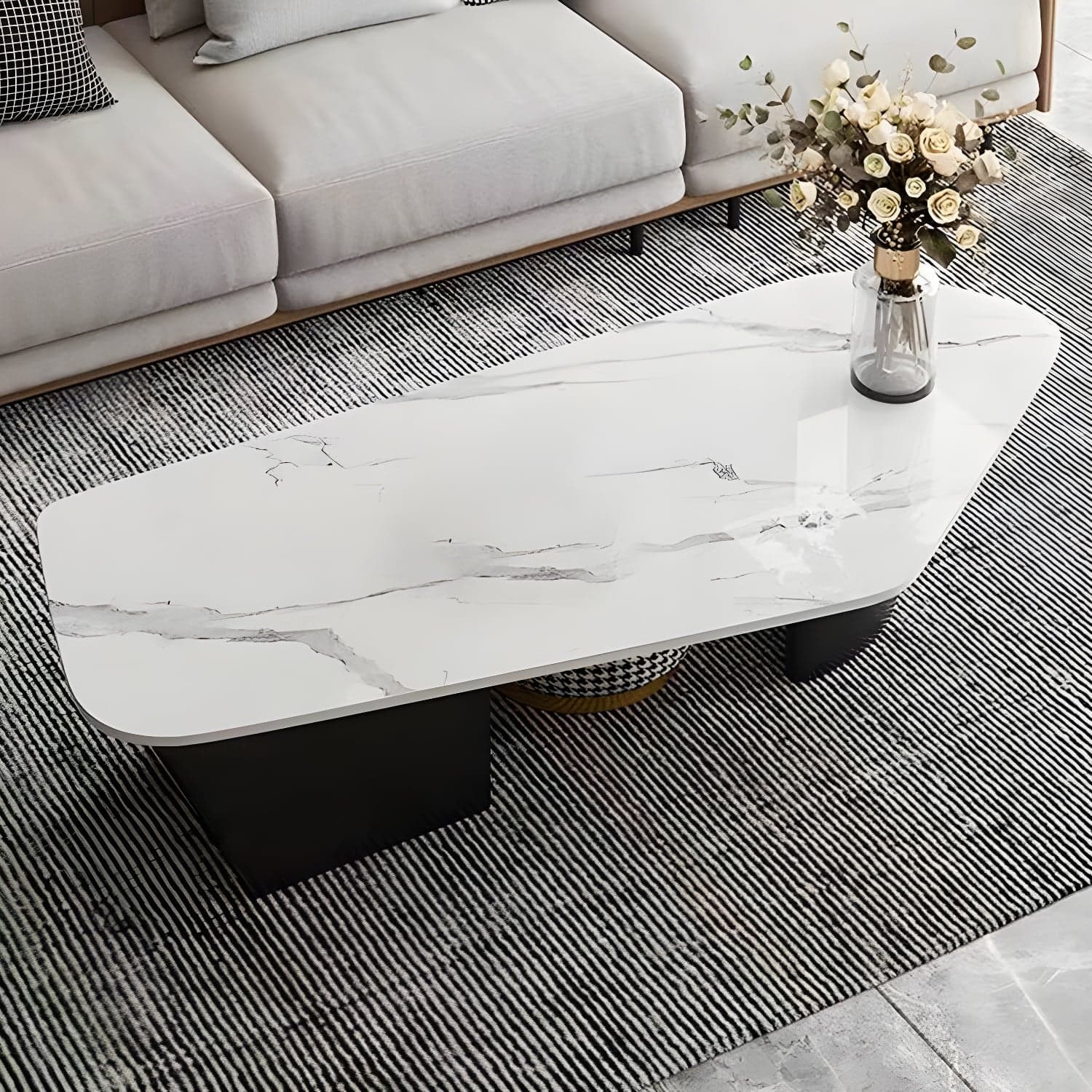 Glam Irregular Slate Top Cocktail Table Sled 15.7" H Coffee Table thumbnail 2