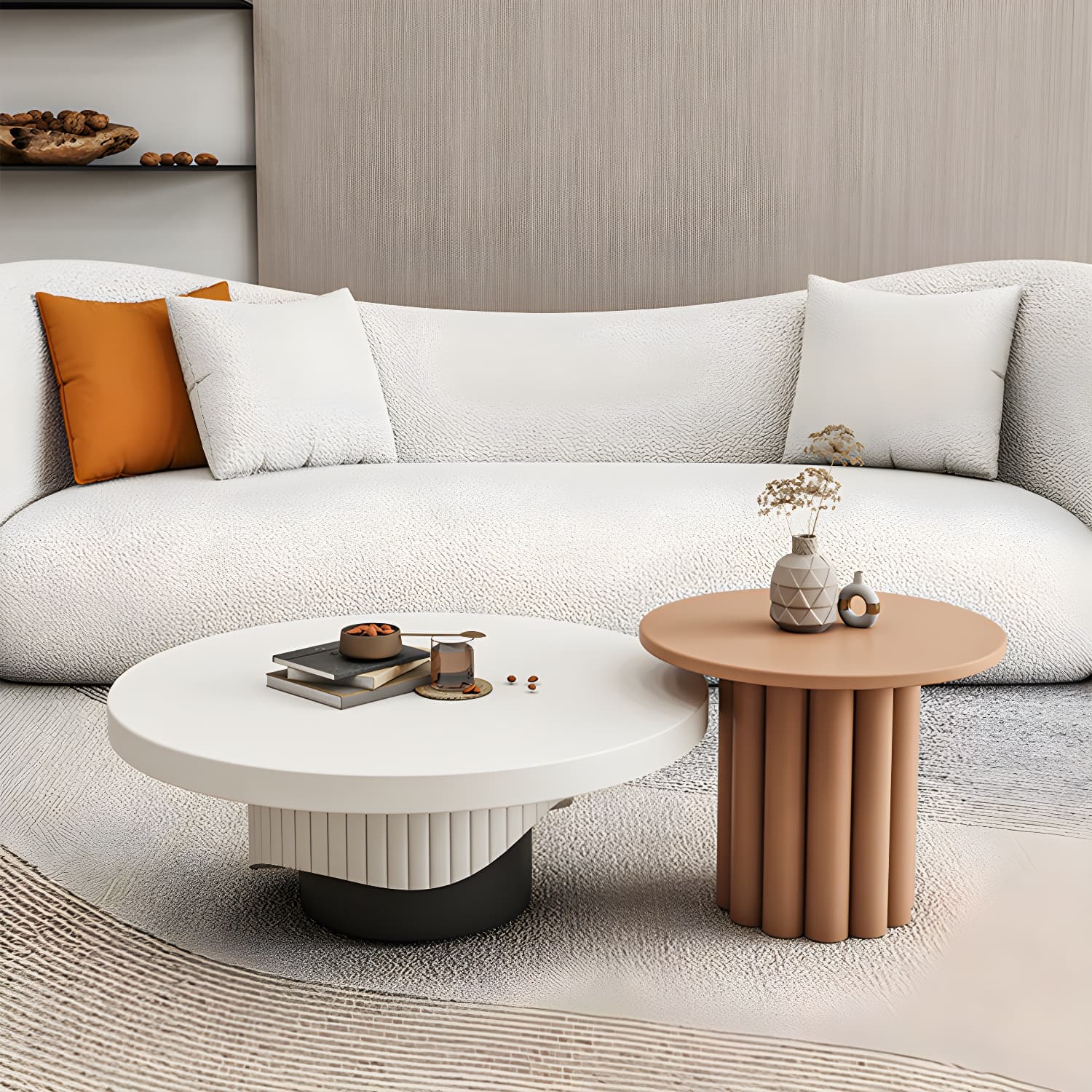 Pedestal Round Coffee Table Set Modern Minimalist Cocktail Table thumbnail 15