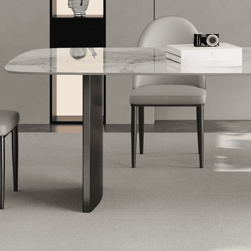 Retro Slate Dining Table Set with Dual-base, Upholstered Chairs, Back, and White Top thumbnail 7