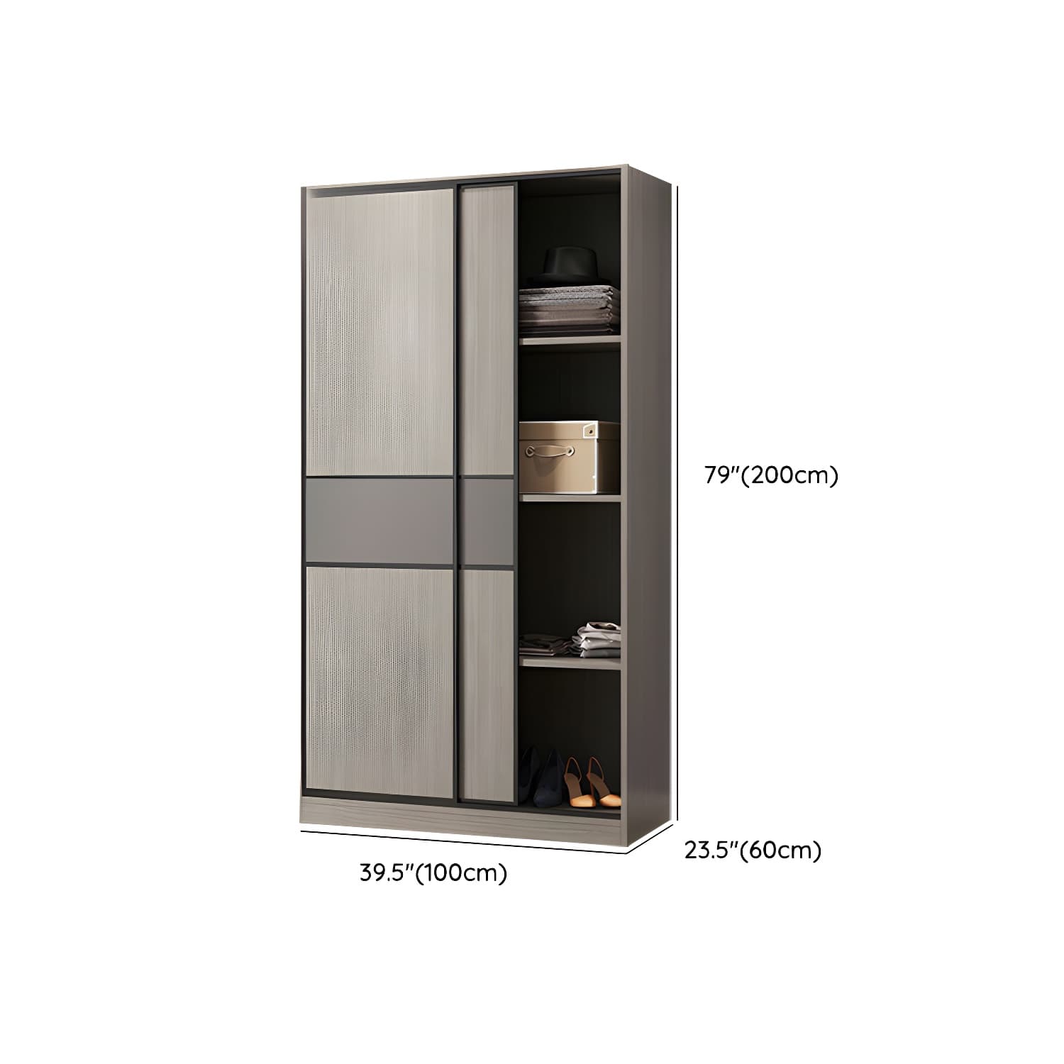 Contemporary Plate Storage Wood Wardrobe with Clothing Rod and Shelves in Light Grey thumbnail 30
