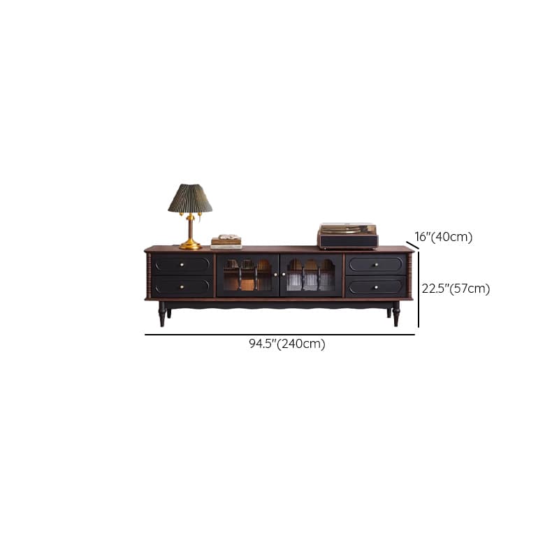 Pecan Art Deco Natural Wood TV Stand with 4 Drawers, Locker, Cable Management, and Adjustable Shelving thumbnail 11