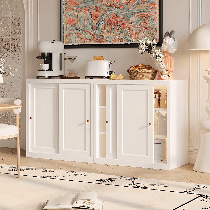 Simple Standard/Wide Sideboard with Metal Countertop, Pantry Hutch, Sliding Doors and Adaptable Shelf thumbnail 7