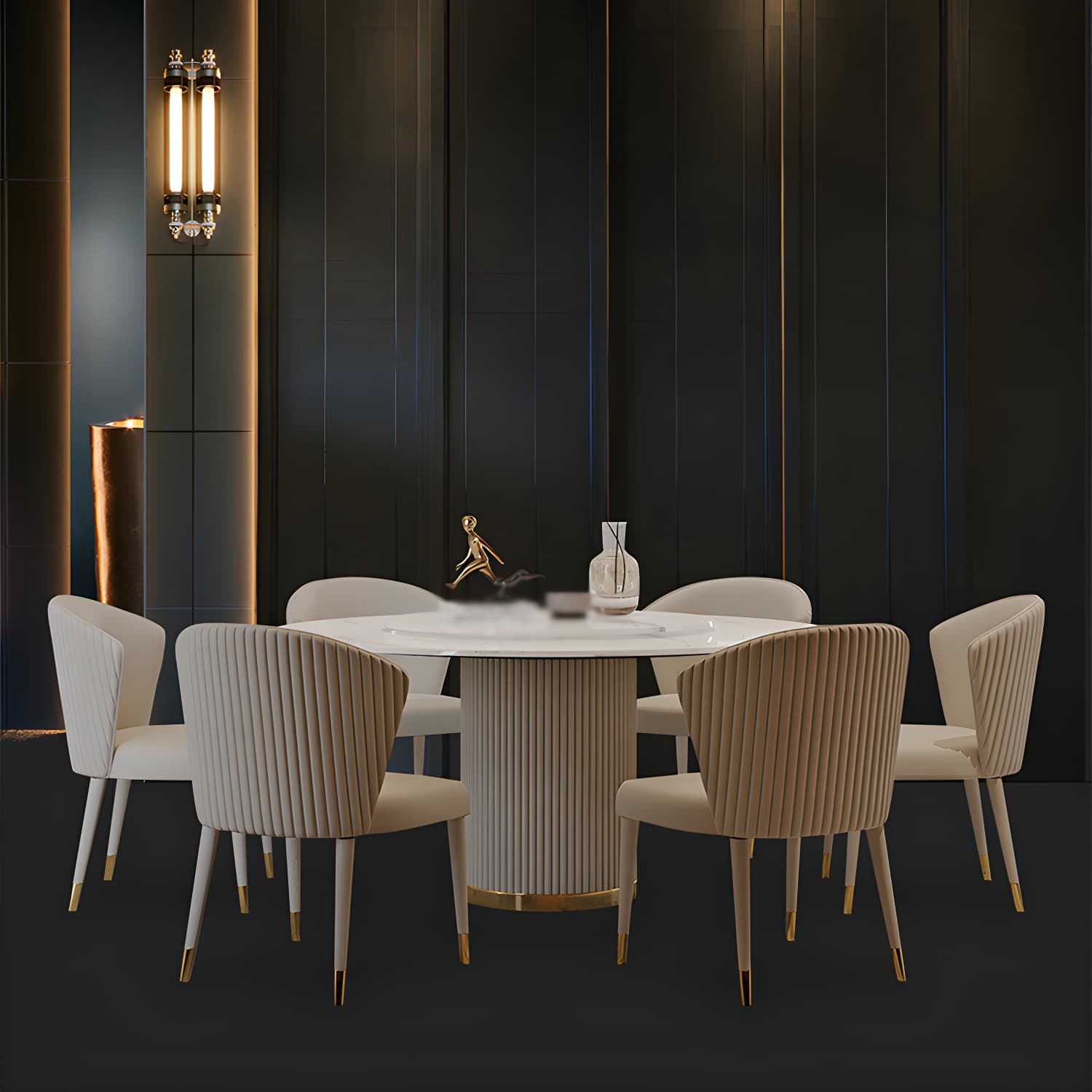 Modern 1/4/5/7 Pieces Round Dining Set Sintered Stone Dining Table Set with Leather Chairs thumbnail 11