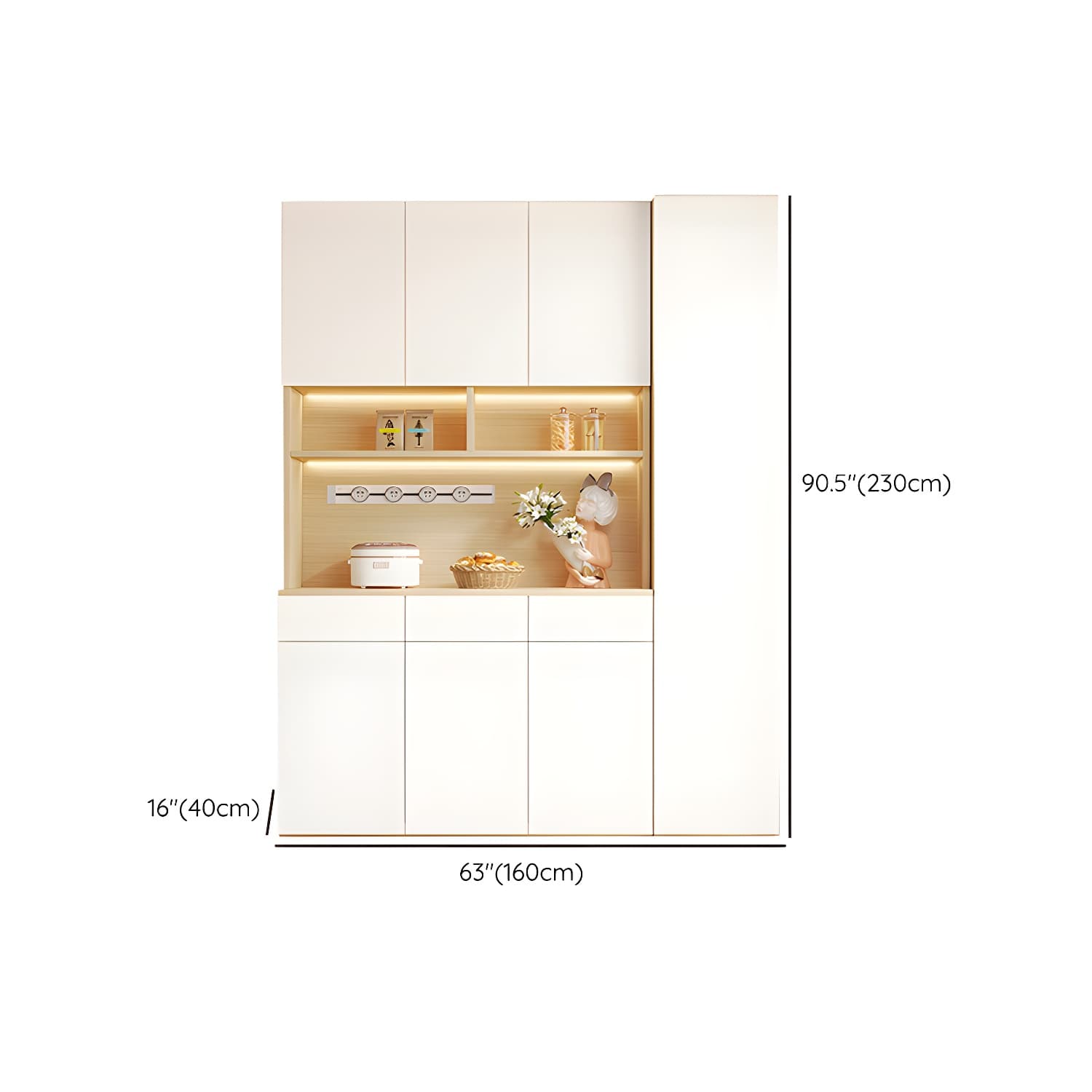 Scandinavian White Wood Buffet Sideboard Cabinet with Cabinets and Shelves thumbnail 18