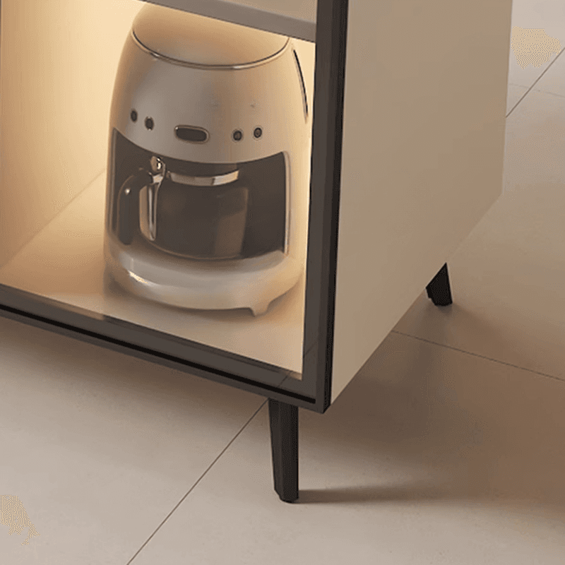 Trendy Sideboard on Caster Wheels with Narrow Stone Countertop, Glazed Door, Adjustable Shelving, and Lighting System thumbnail 9