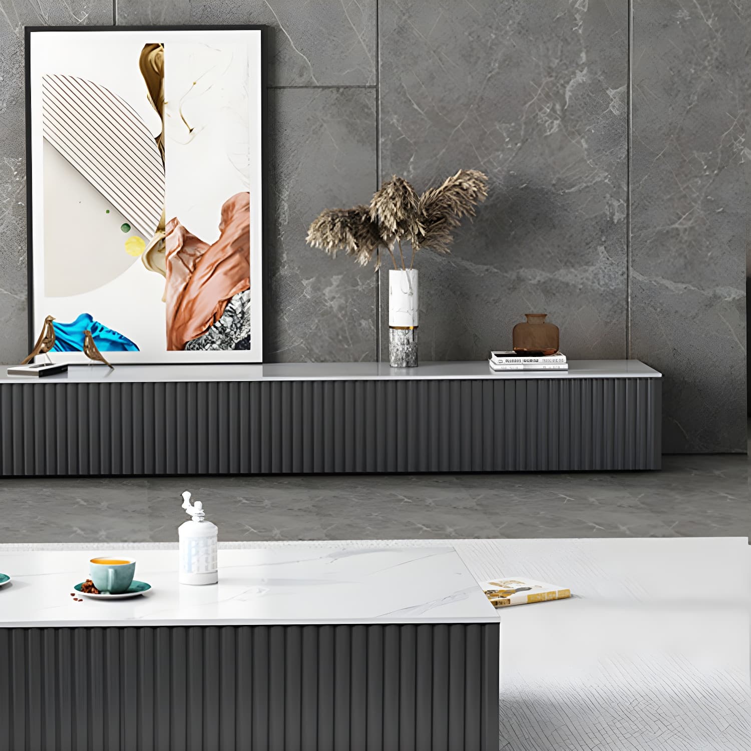 Contemporary TV Stand Console Wood TV Media Stand with Drawers thumbnail 8