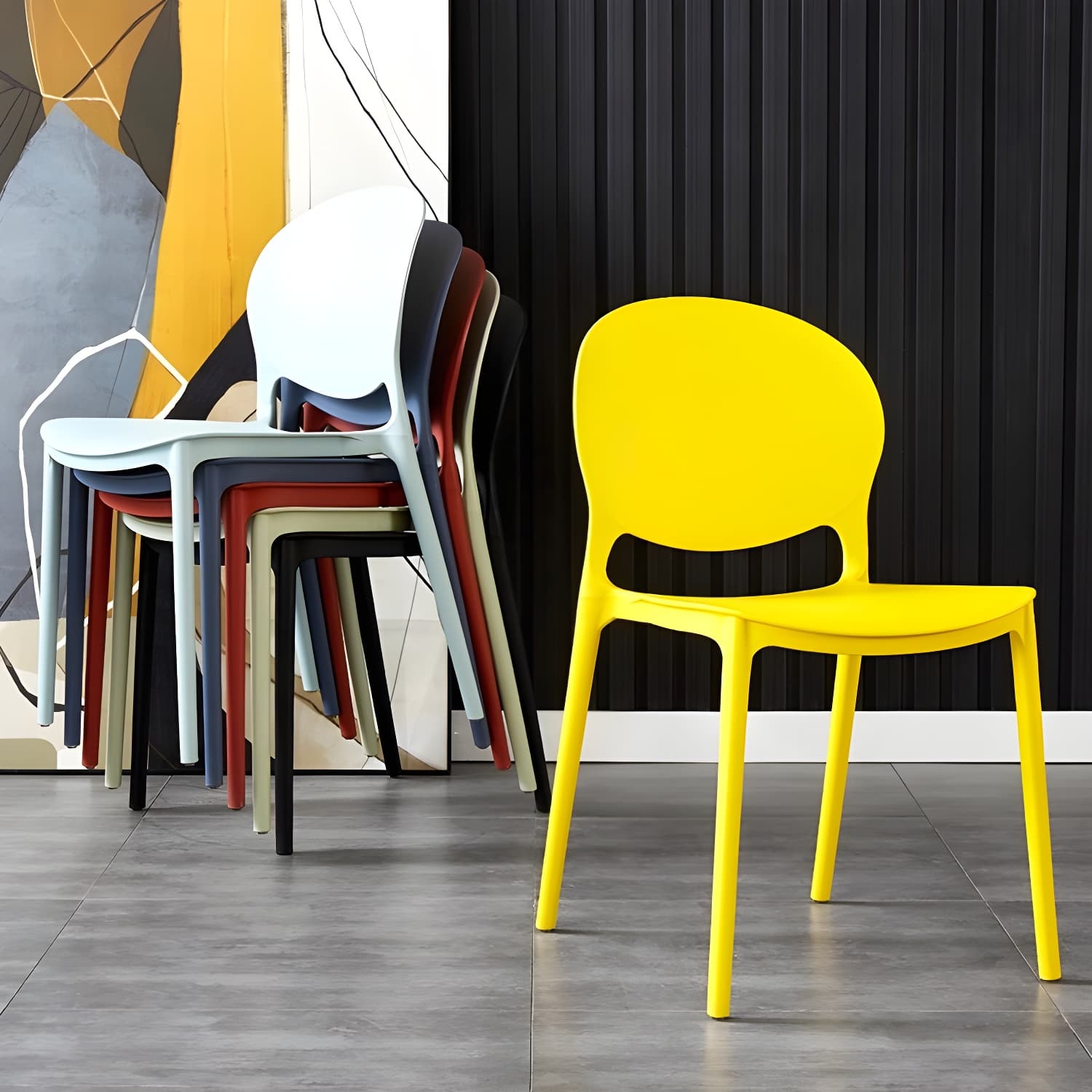 Plastic Open Back Dining Chair Indoor-Outdoor Stackable Side Chair thumbnail 11