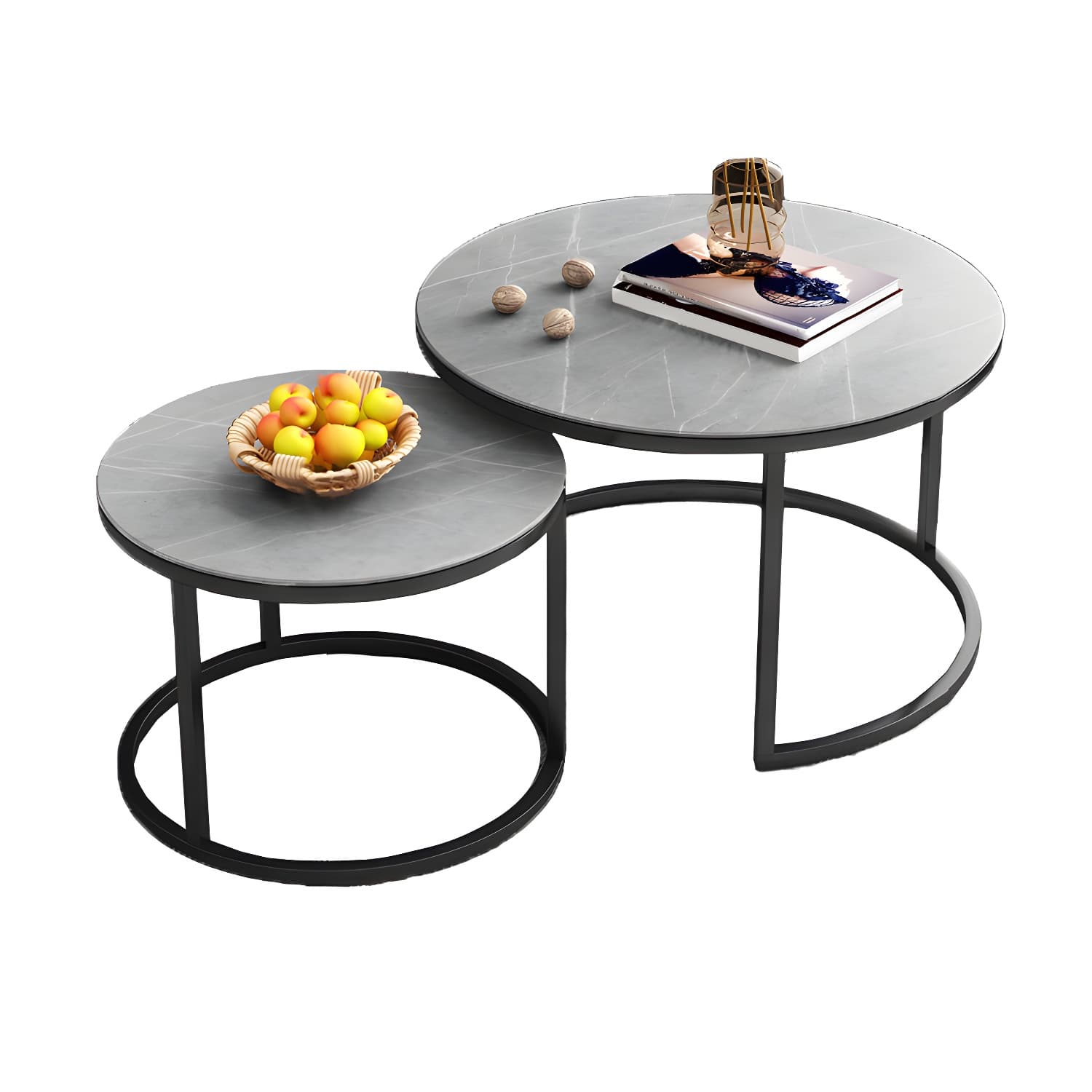 Modern Nesting Coffee Table Set Frame Round Coffee Table Set with Drawer thumbnail 12