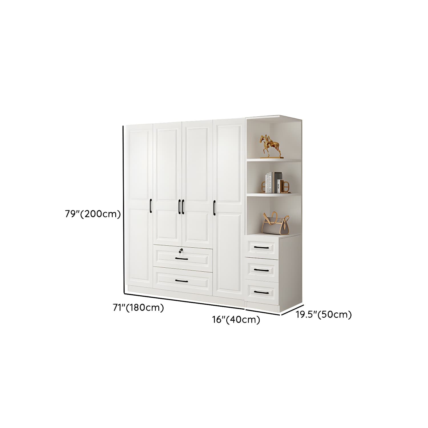 White Wood Wardrobe Armoire with Drawers, Shelves, and Clothing Rod thumbnail 28