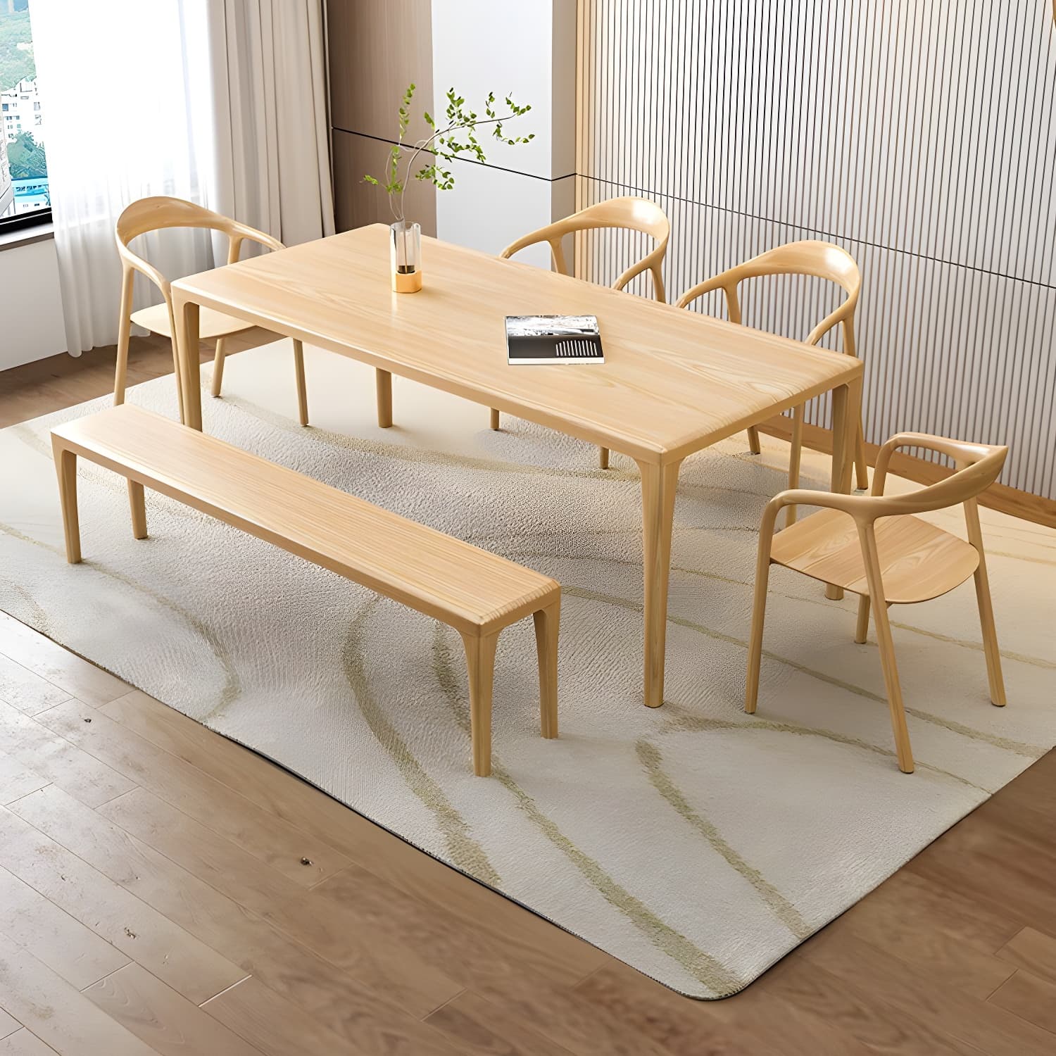 Modern Rectangle Wood Dining Table 1/5/6/7 Pieces Dining Set for Dining Room thumbnail 2