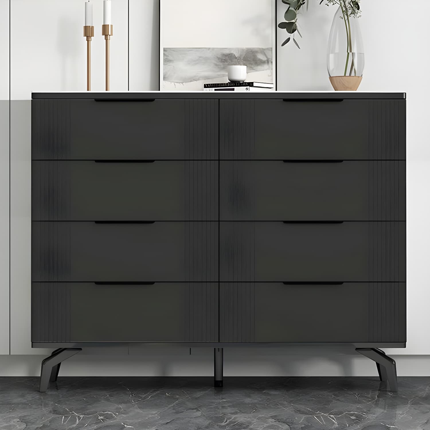 Drawers Included Modern Chest with Stone Countertop and Metal Legs thumbnail 5