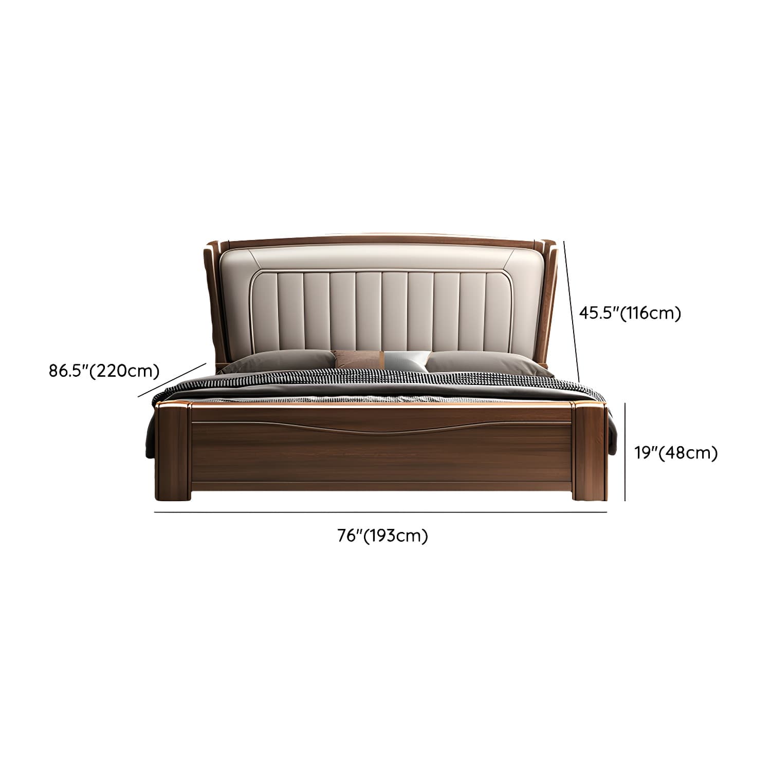 Traditional Walnut Wood Brown Bed with Rectangular Upholstered Headboard for Bedroom thumbnail 16