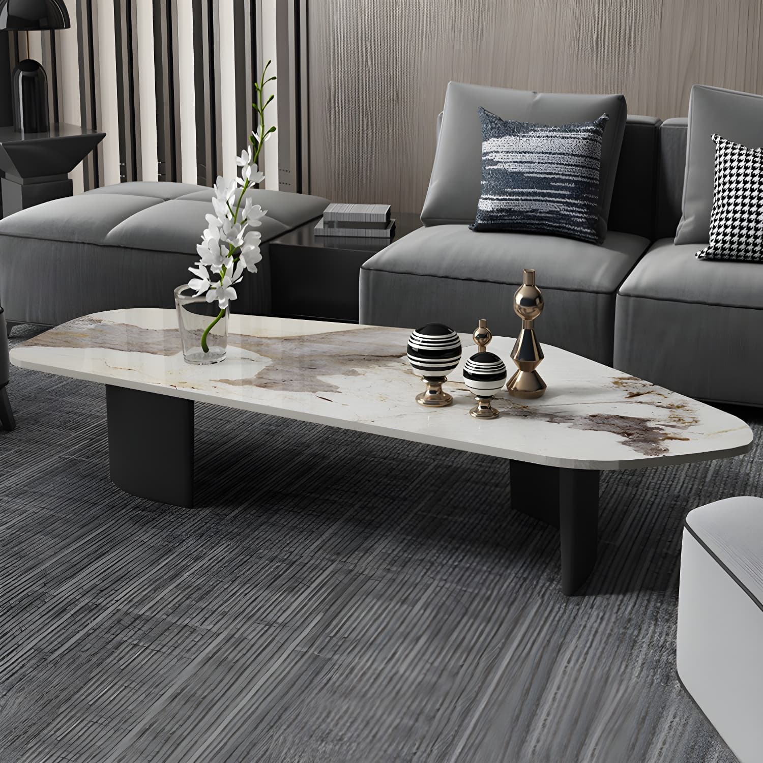 Glam Irregular Slate Top Cocktail Table Sled 15.7" H Coffee Table thumbnail 11