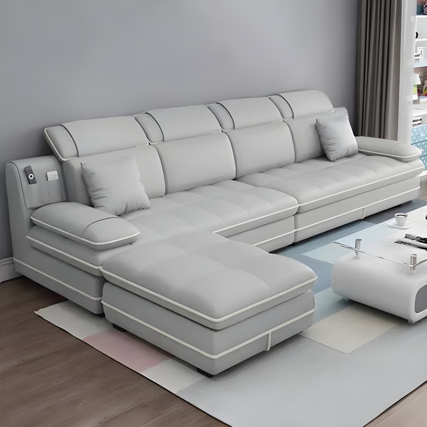 Elegant Gray Curved Sectional Sofa with Scandinavian Wooden Frame thumbnail 17