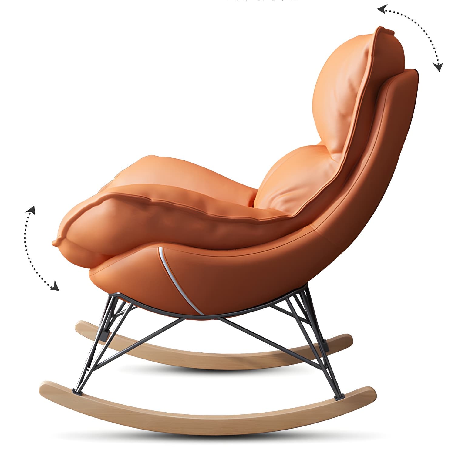 Modern Rocking Chair Metal Frame Doll Cotton Filling Cushion Wingback Rocker Chair thumbnail 13