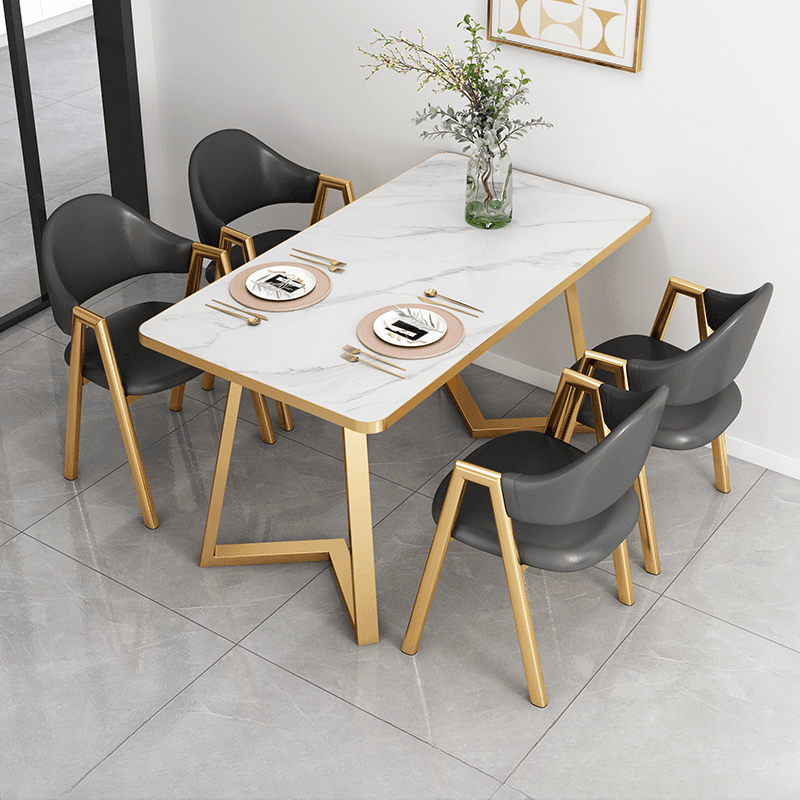 Glamorous Stone Top Sleigh Base Dining Table Set thumbnail 7