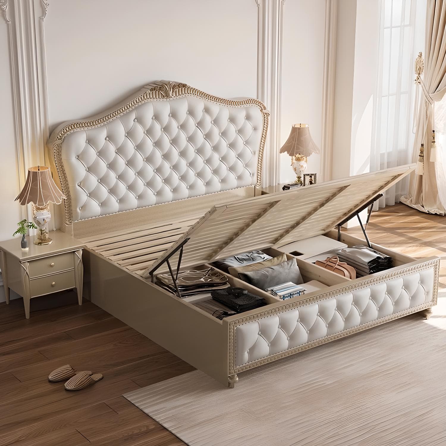 Glam Upholstered Button-tufted Standard Bed with Nailhead Trim thumbnail 4