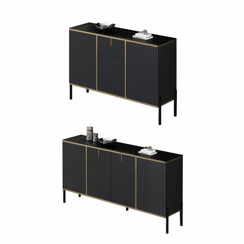 Black Floor Freestanding Sideboard in Wood with Glass Countertop and Kitchen Appliance Storage for Living Room in a Trendy Style thumbnail 6