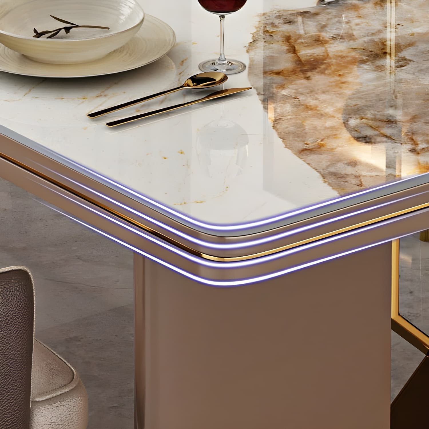 Glamoro 80cm Rectangular Metal Dining Set in Off-White with Gold Base thumbnail 7