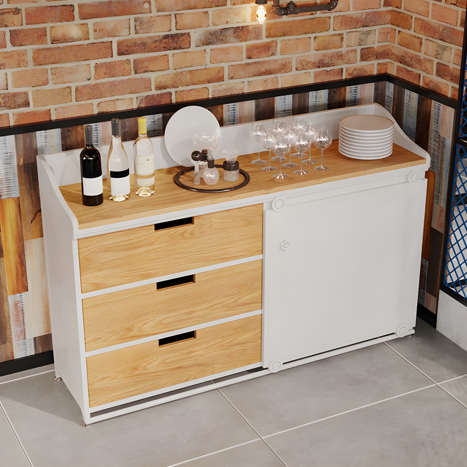 Industrial Metal Sideboard with Drawers, Cabinets, and Open Storage - 3 Drawers, 1 Interior Shelf thumbnail 8