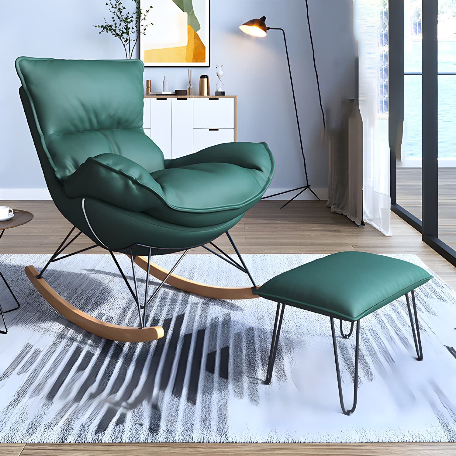 Contemporary Rocker Chair Antique Finish Rocking Chair with Ottoman thumbnail 9