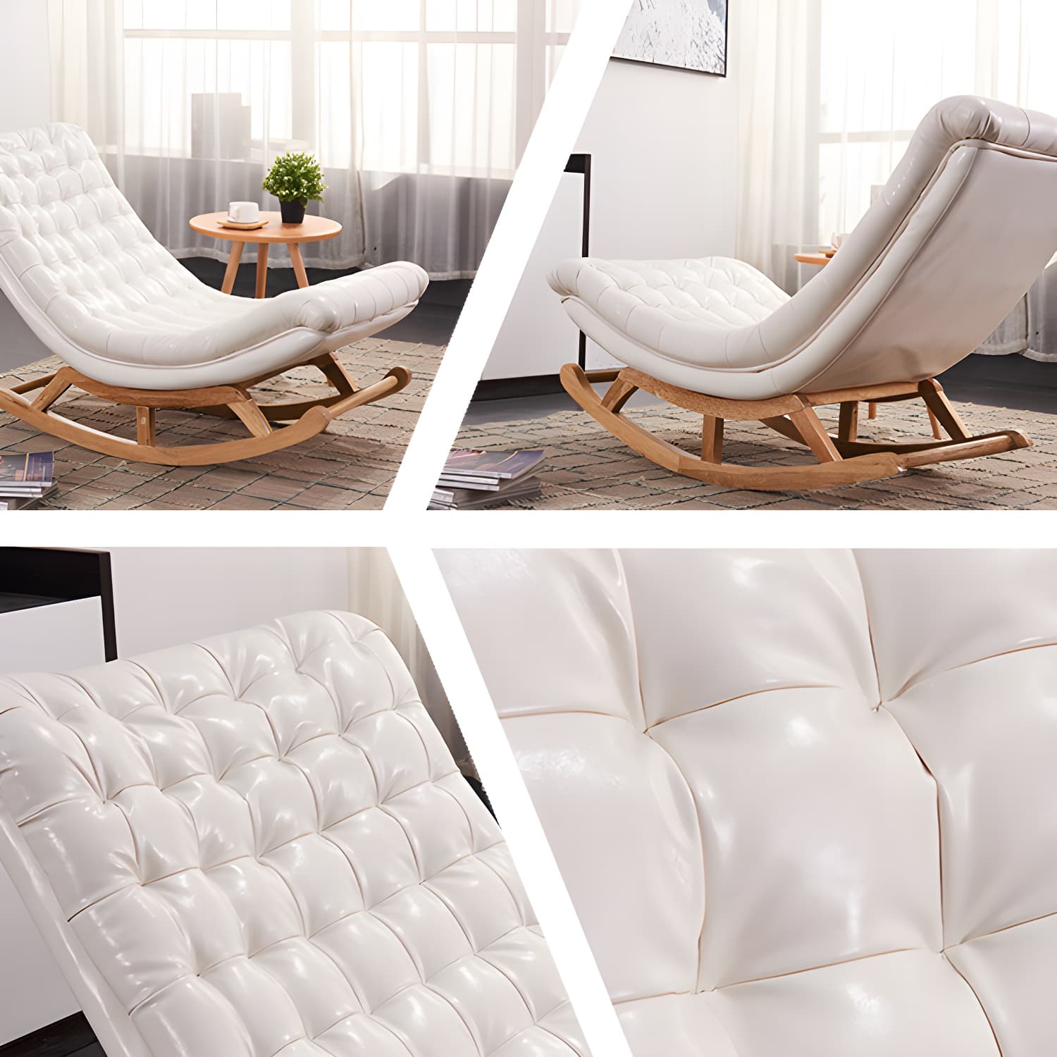 Indoor Leisure Chaise Chair Modern Wooden Upholstered Rocking Chair thumbnail 16