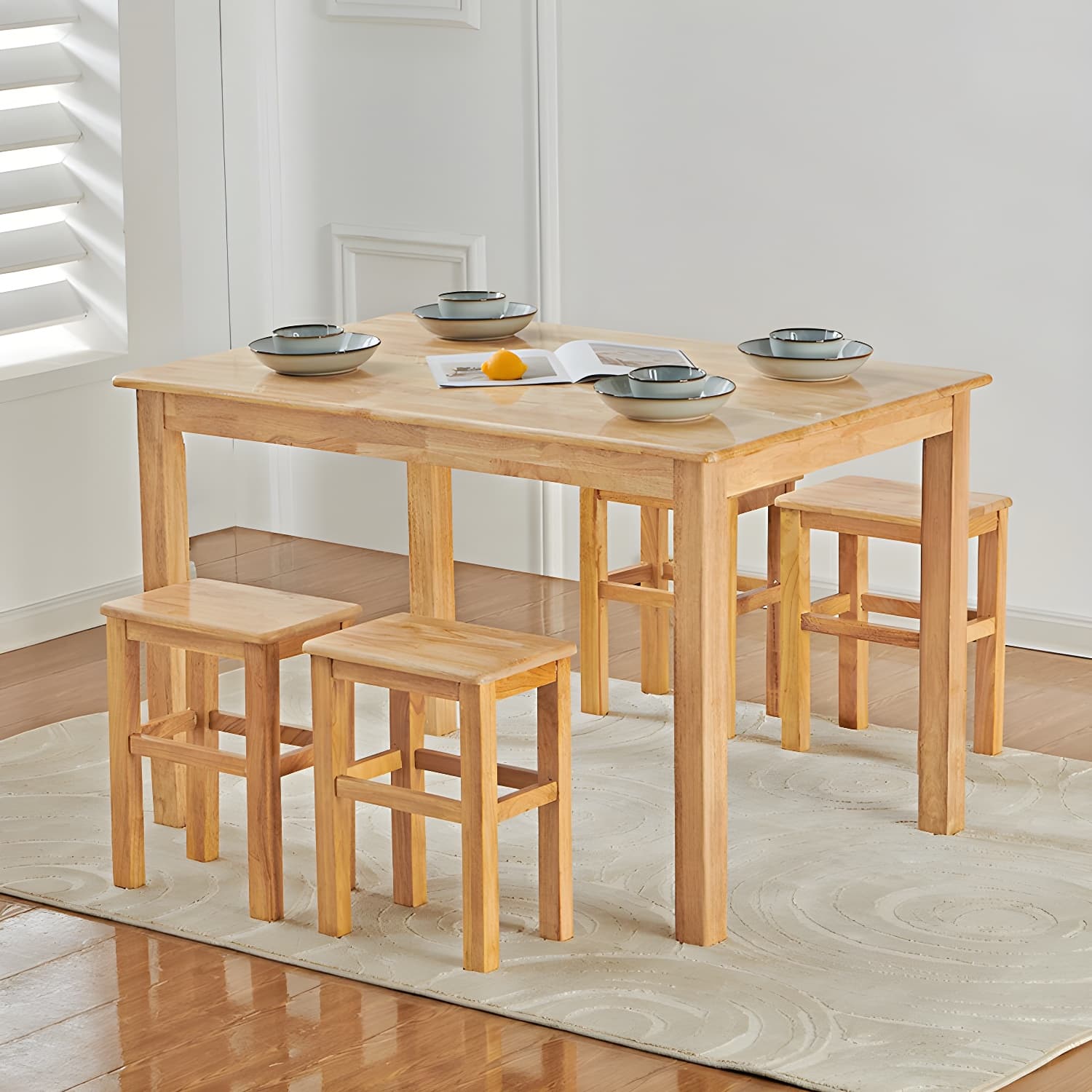Elegant Scandinavian Natural Oak Wood Dining Table - Slim Legs, Standard Height for Kitchen & Dining thumbnail 3