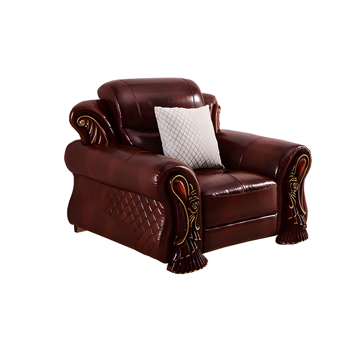 Genuine Leather Rolled Arm Sectional 36.22"High Camel Back Sofa, Dark Brown thumbnail 9