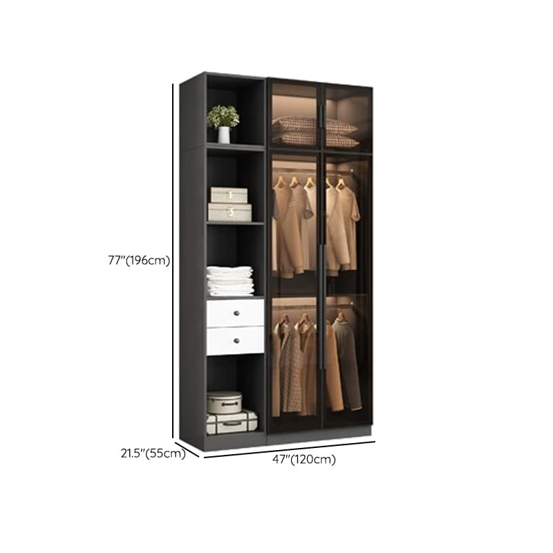 Ink-Colored Manufactured Wood Detached Wardrobe Closet with Soft Close Drawer, Door, Interior Shelves, and Clothing Rod thumbnail 24