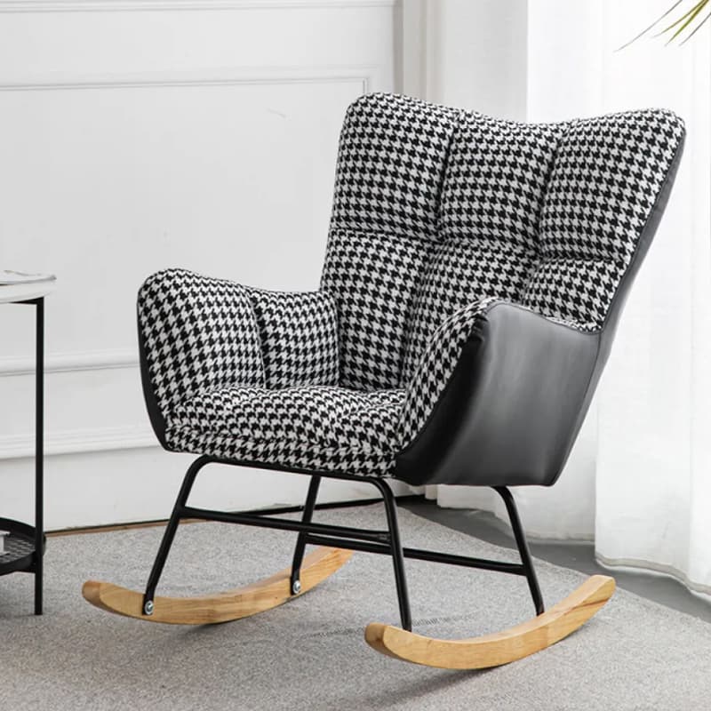 Midnight Black/Olive Green/Lemon Color Ergonomic Stationary Rocking Chair Couch with Rear & Round Arm thumbnail 1