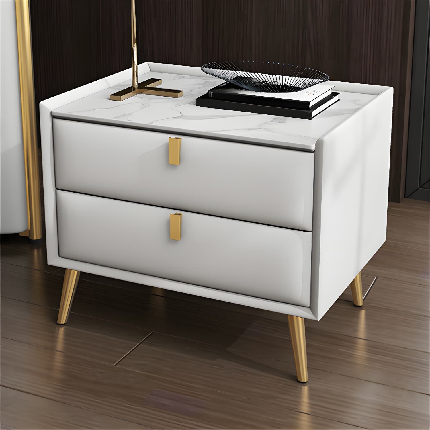 Solid Wood Bedside Table, Modern 2 - Drawer Stone Top Nightstand thumbnail 9
