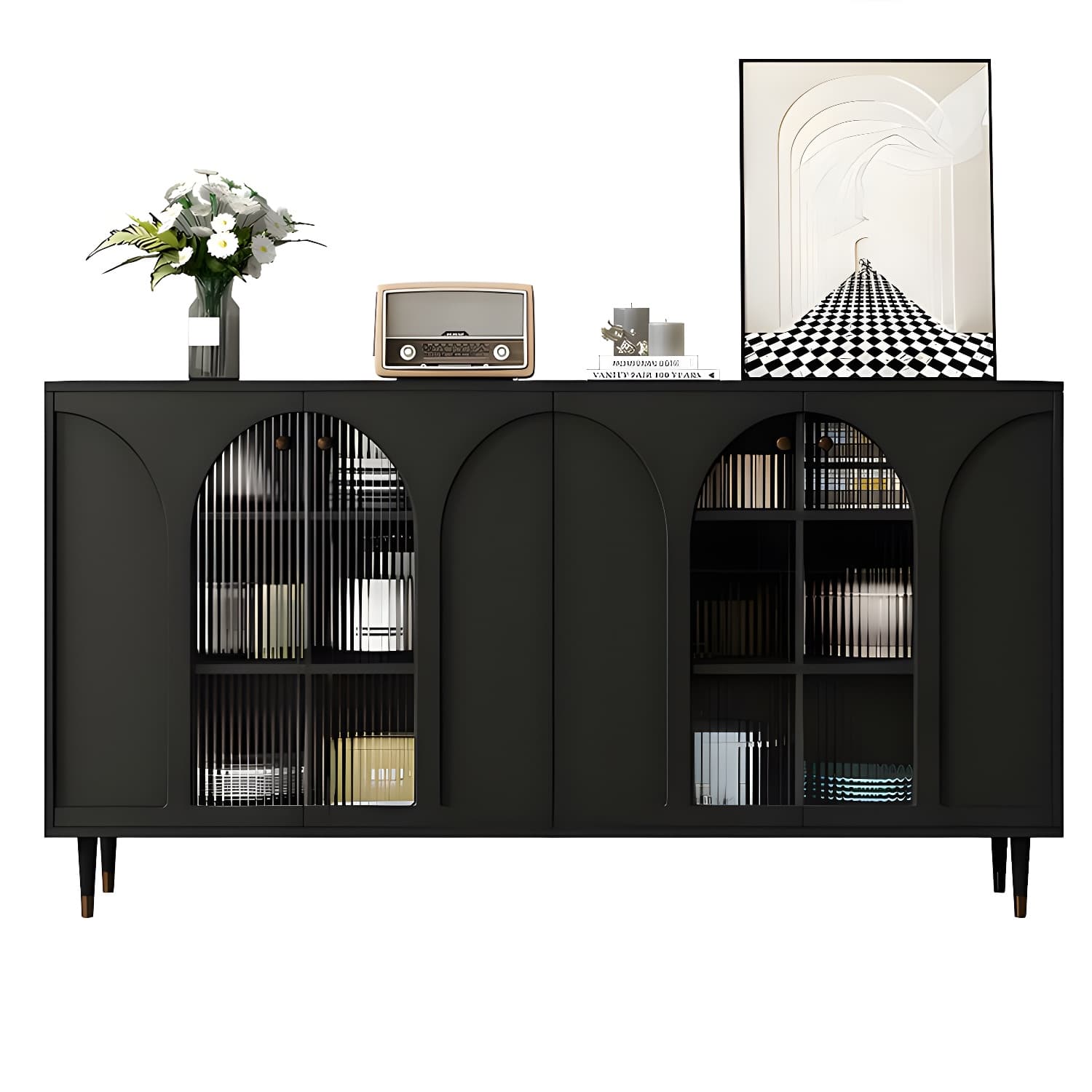 Wooden Modern Glass Door Kitchen Sideboard with Adjustable Shelving thumbnail 7