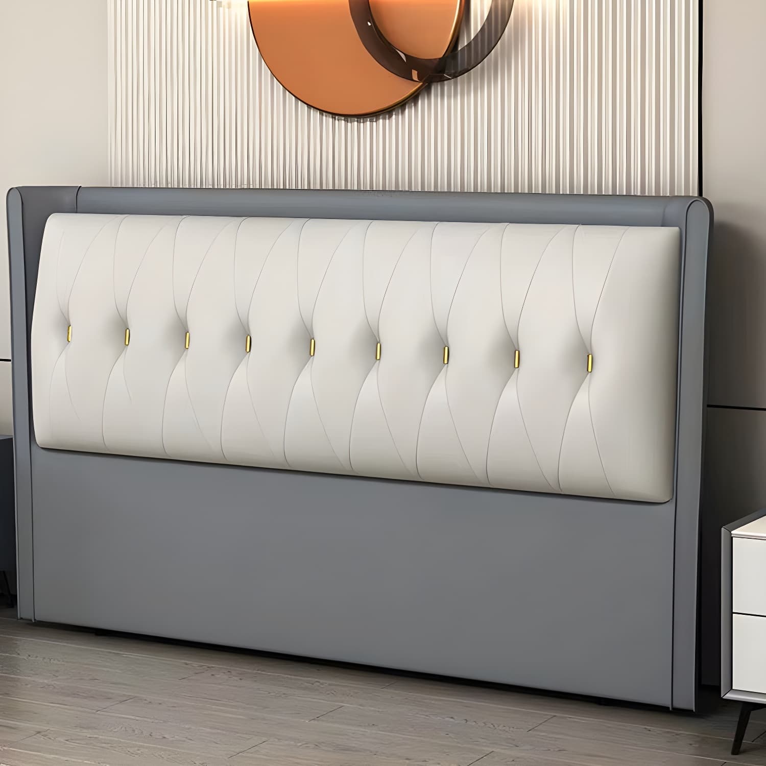 Contemporary Headboard Bed with Tufted Leather Upholstery in Rectangular thumbnail 11