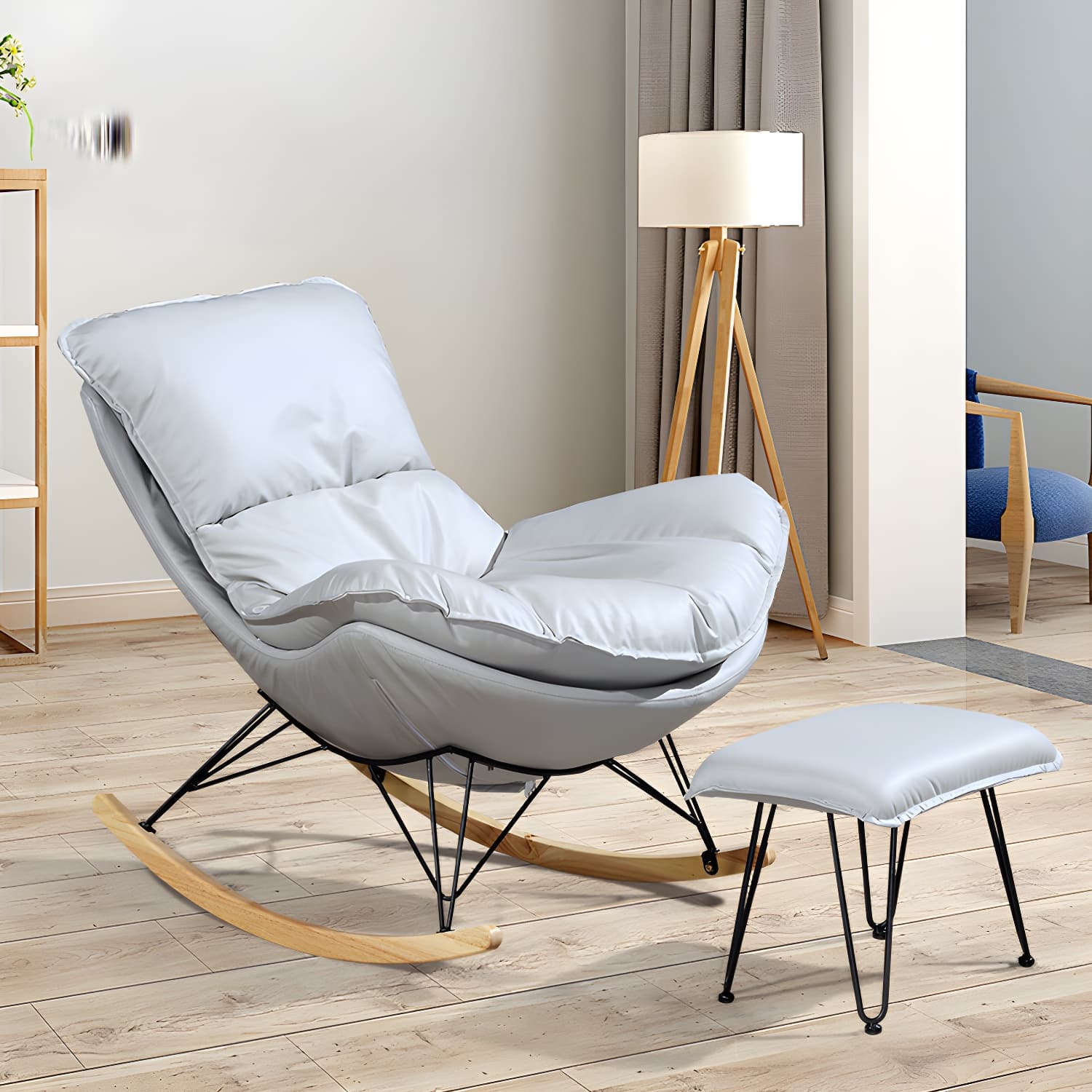 Modern Style Rocker Chair Metal Frame Spindle Cushions Rocker Chair with Ottoman thumbnail 4